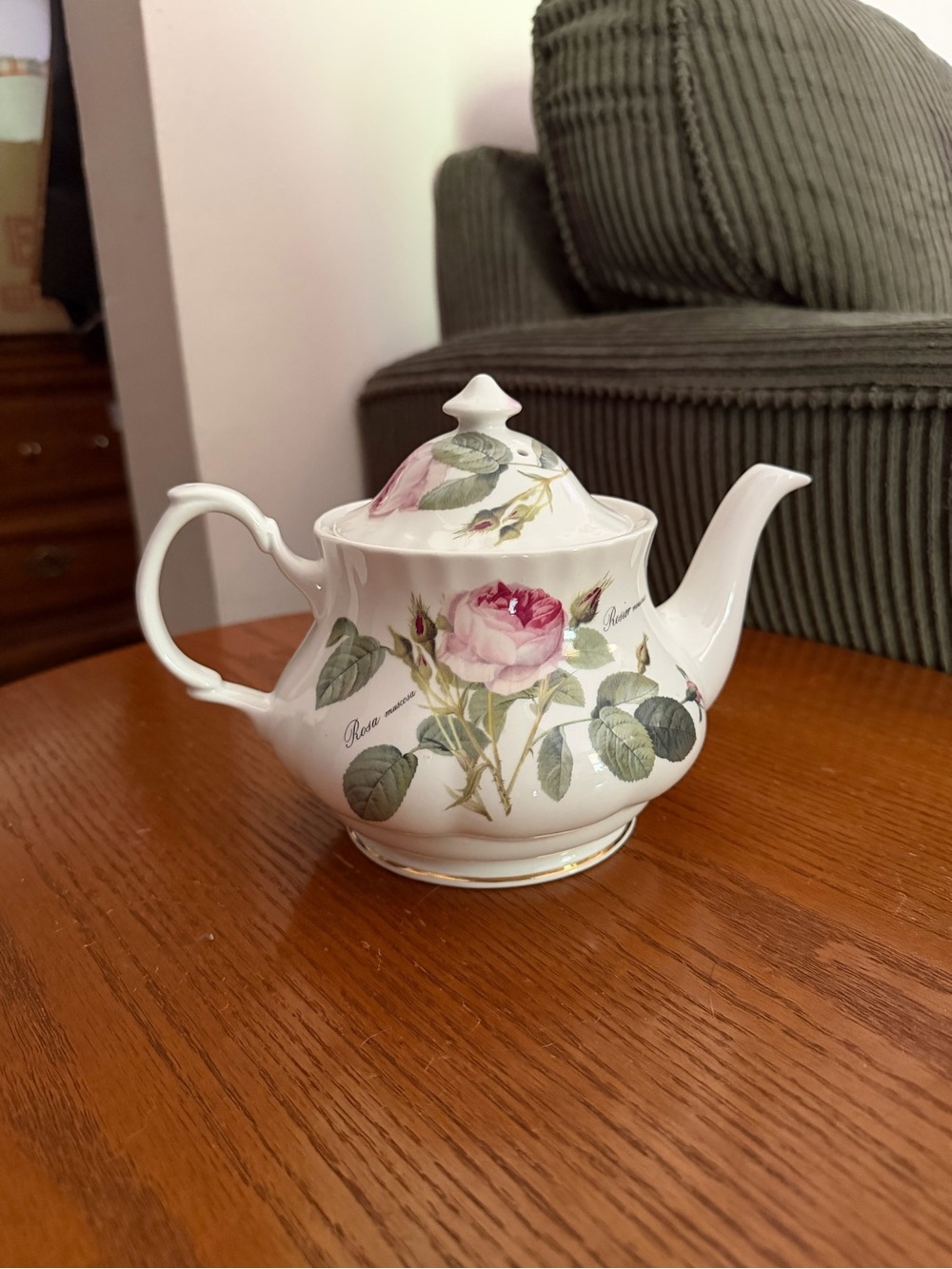 Floral Rose Porcelain Teapot - Pink & Green